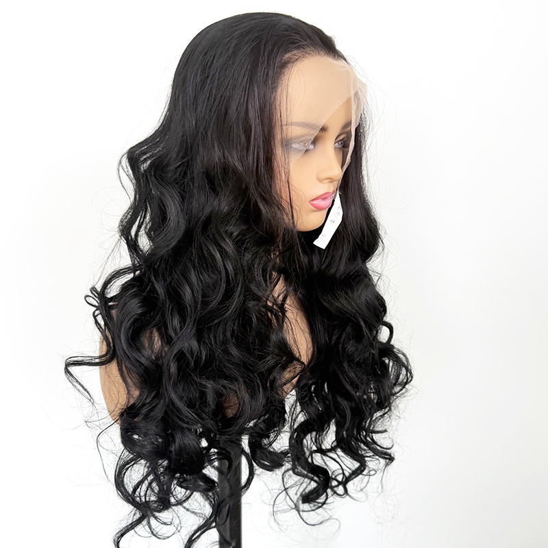 Permanent Bouuncy Wave Curly Black Hair Heat Resistant Synthetic Lace Wig Futura Fiber 26Inch