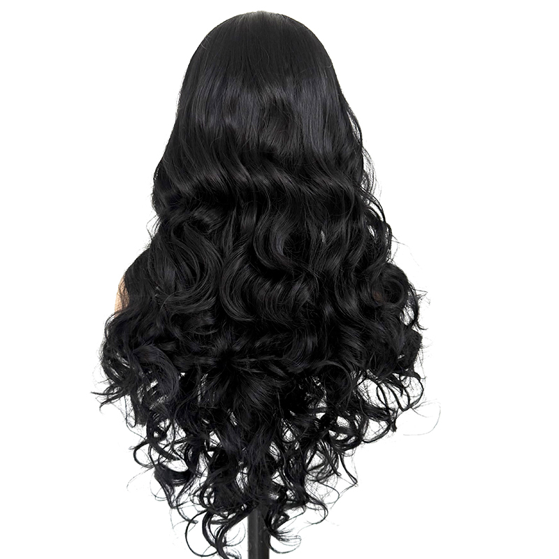Permanent Bouuncy Wave Curly Black Hair Heat Resistant Synthetic Lace Wig Futura Fiber 26Inch