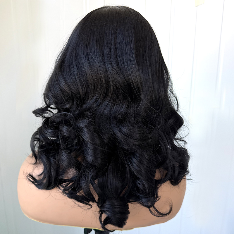 Natural Hairline Black Shoulder Length Body Wave Heat Resistant Fiber 13x4 Lace Wig Futura Wig
