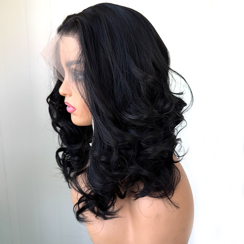 Natural Hairline Black Shoulder Length Body Wave Heat Resistant Fiber 13x4 Lace Wig Futura Wig