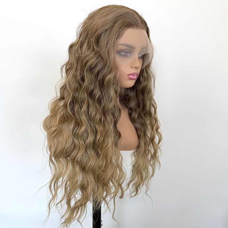 Ombre Brown Deep Wave Hairstyle Heat Resistant Fiber 13x4 Synthetic Futura Fiber Wig