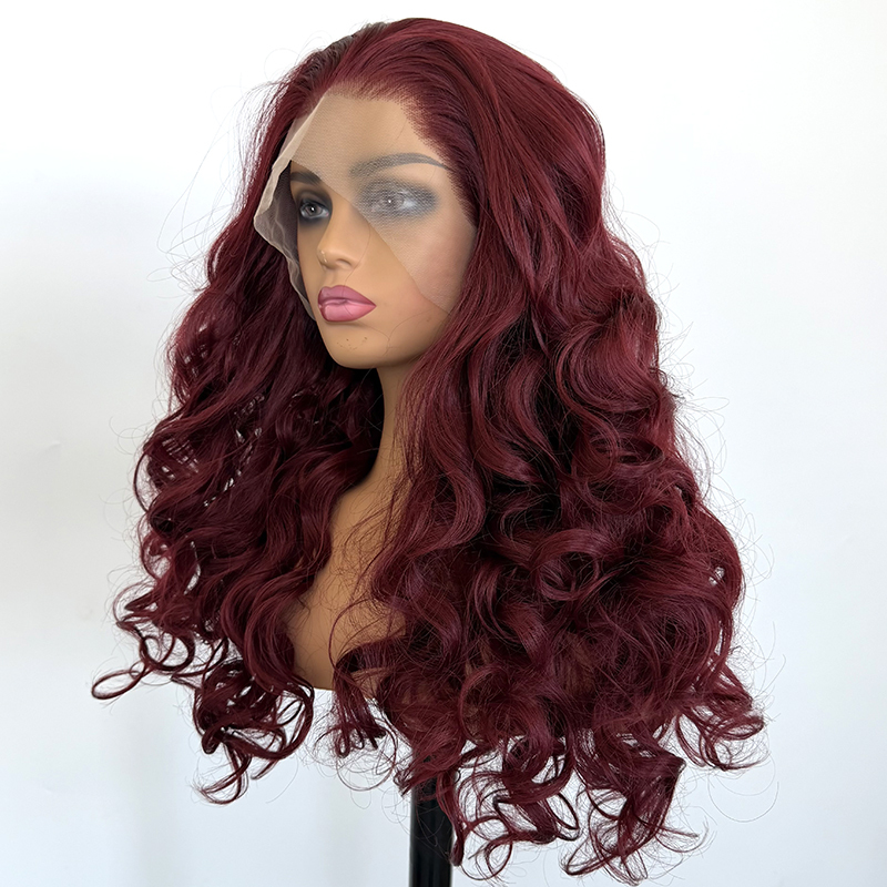 Burgundy Latisha Wig Permanent Heat Resistant Synthetic 13x4 Lace Wig Futura Fiber 26Inch Wine Red Lace Front Wig