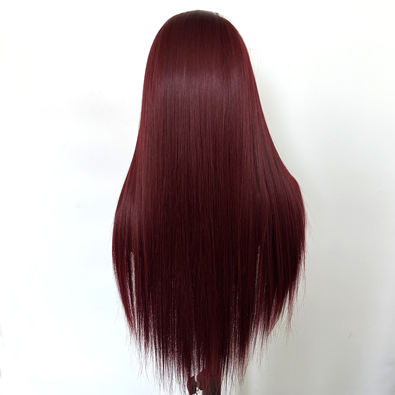 Burgundy Silk Straight  Heat Resistant Fiber Wig 13x4 lace Front Futura Wig