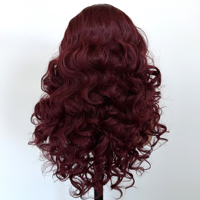 Burgundy Latisha Wig Permanent Heat Resistant Synthetic 13x4 Lace Wig Futura Fiber 26Inch Wine Red Lace Front Wig