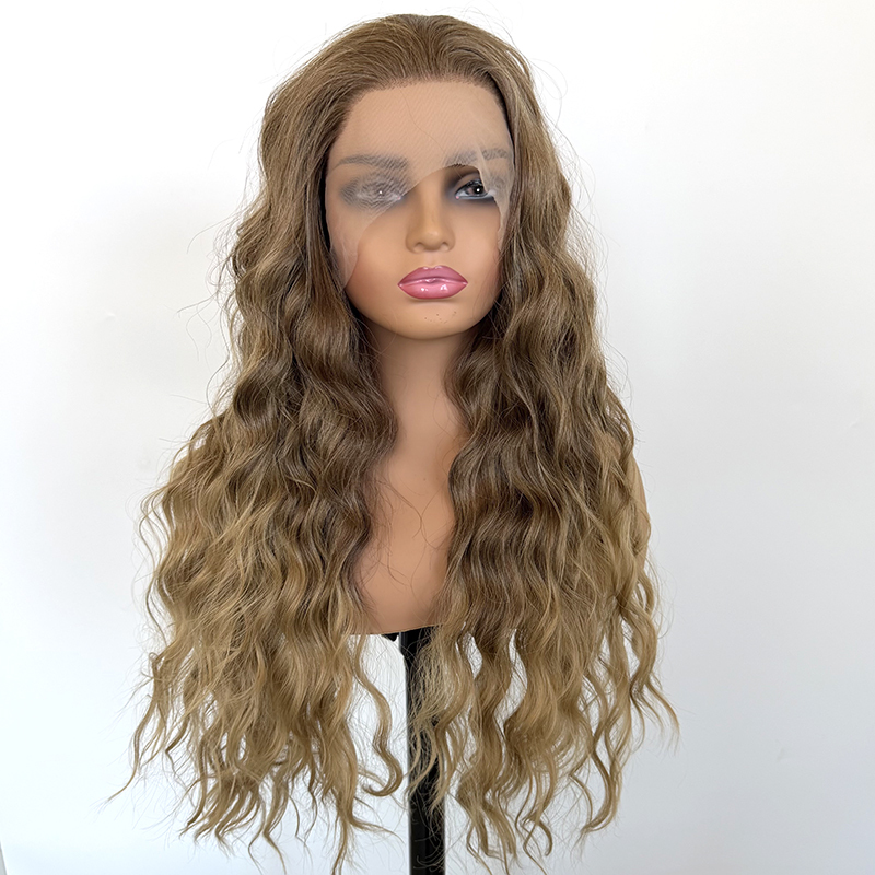 Ombre Brown Deep Wave Hairstyle Heat Resistant Fiber 13x4 Synthetic Futura Fiber Wig