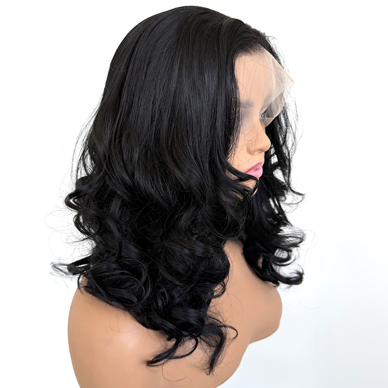 Natural Hairline Black Shoulder Length Body Wave Heat Resistant Fiber 13x4 Lace Wig Futura Wig