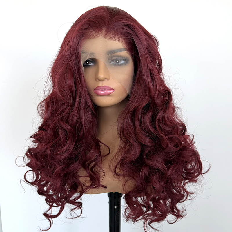 Burgundy Latisha Wig Permanent Heat Resistant Synthetic 13x4 Lace Wig Futura Fiber 26Inch Wine Red Lace Front Wig