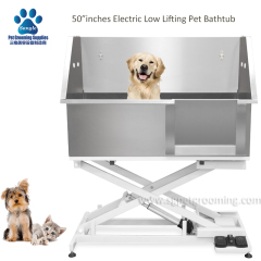Bồn tắm điện cho thú cưng bằng thép không gỉ 48 inch, kiểu dáng thấp, có cửa bước vào.