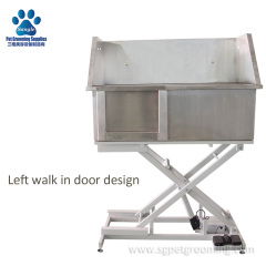 Bồn tắm điện cho thú cưng bằng thép không gỉ 48 inch, kiểu dáng thấp, có cửa bước vào.