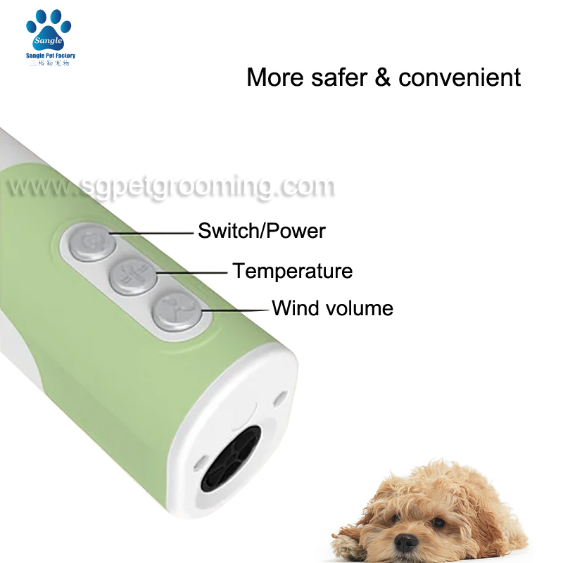 Secador de pelos portátil e leve para animais de estimação com suporte para pescoço, potência de 1500W.