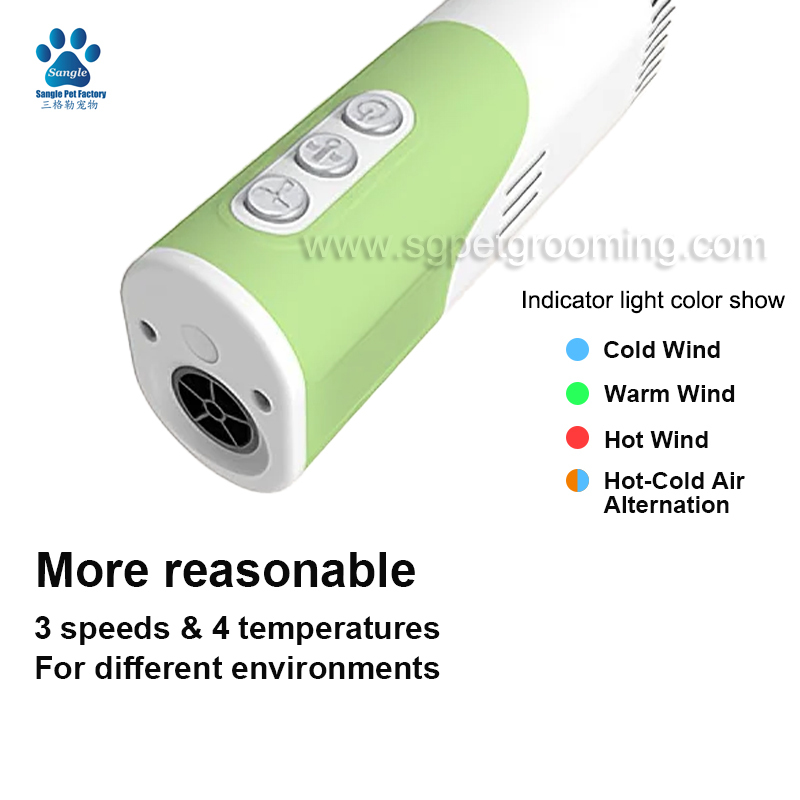 Secador de pelos portátil e leve para animais de estimação com suporte para pescoço, potência de 1500W.