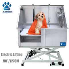 Banheira elétrica elevatória de aço inoxidável para cães, com entrada facilitada de 50 polegadas.