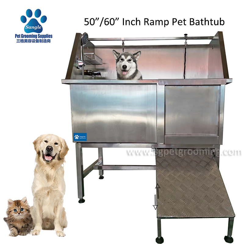 Baignoire pour animaux de compagnie de 50 pouces avec rampe en acier inoxydable