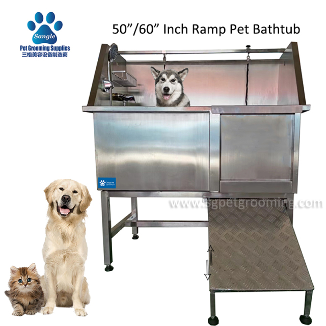 50인치 스테인리스 스틸 애완동물 욕조 (경사로 포함)