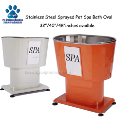 Banheira oval para animais de estimação em aço inoxidável 304 com acabamento em pintura eletrostática.