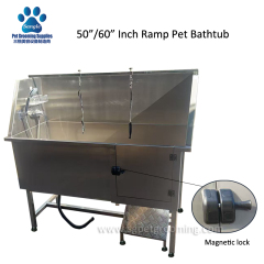 Banheira de aço inoxidável para higiene de cães com rampa