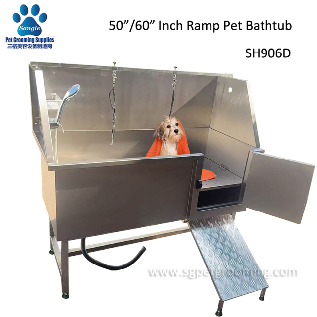 Banheira de aço inoxidável para higiene de cães com rampa