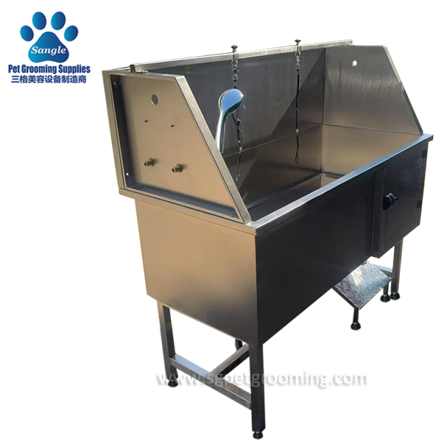 Banheira de aço inoxidável para higiene de cães com rampa