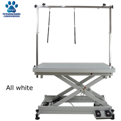 Mesa de tosa elétrica para animais de estimação com luz embutida, rodas e pés de fixação.