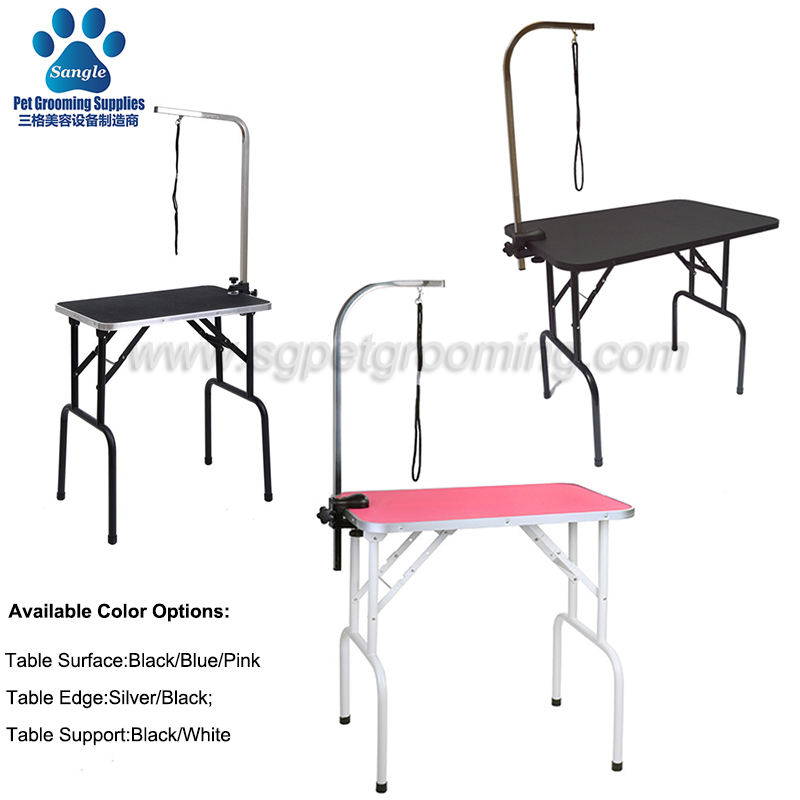 Mesa dobrável para tosa de animais de estimação com revestimento metálico e borda de alumínio, popular e competitiva.