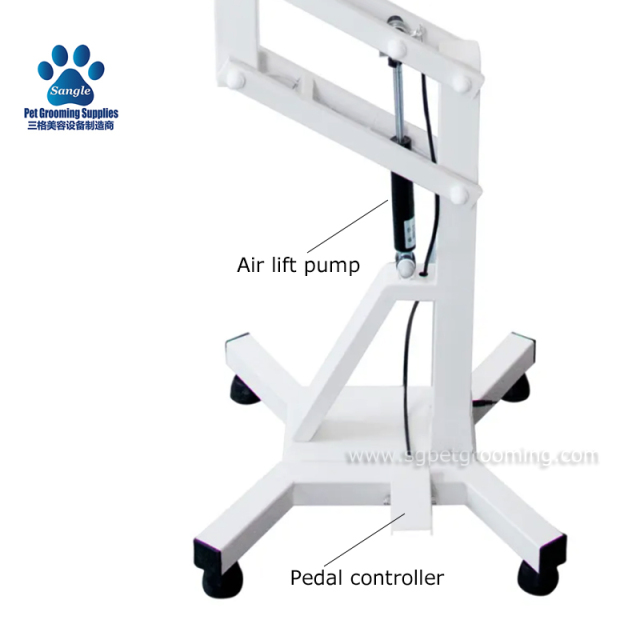 LED 조명이 장착된 에어 리프트 지지대가 있는 원형 애완동물 미용 테이블
