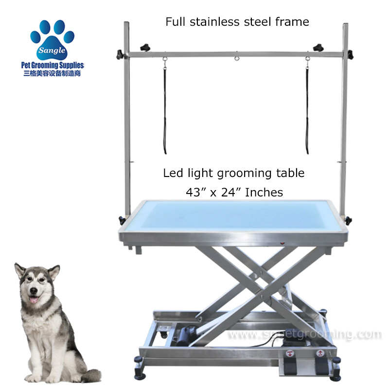 Mesa de tosa elétrica para animais de estimação em aço inoxidável com luz LED