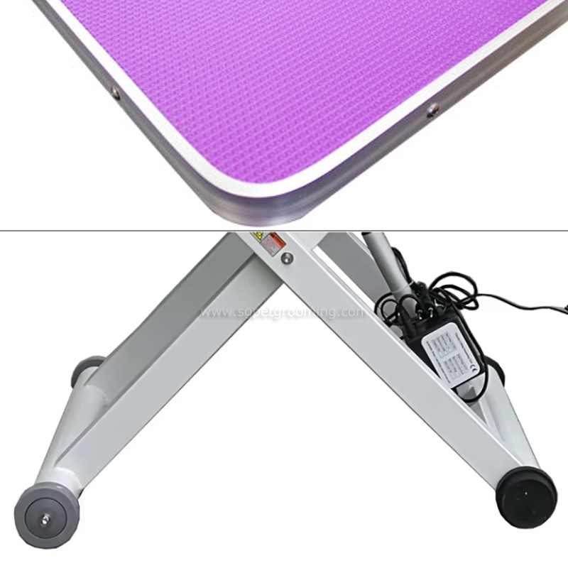 Mesa de tosa elétrica tipo X, removível e fixável, com rodas.