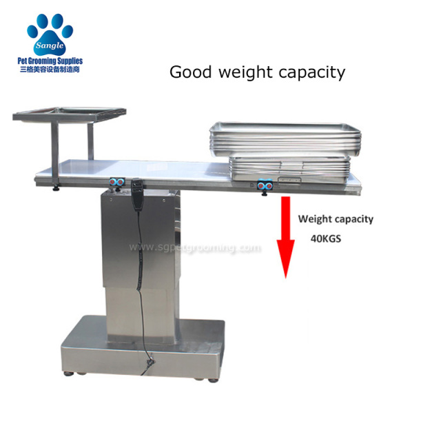 Mesa cirúrgica elétrica para animais de estimação em ambiente veterinário, ideal para cães.