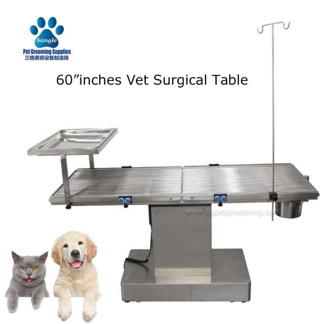 Mesa cirúrgica veterinária com placa de grade e elevador elétrico