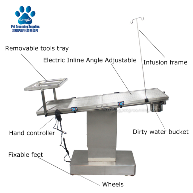 Mesa cirúrgica veterinária com placa de grade e elevador elétrico