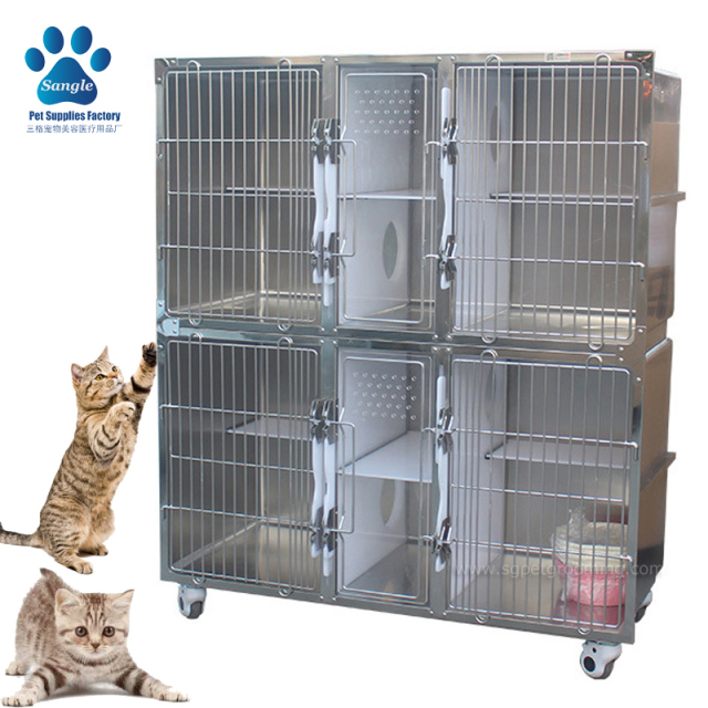 Gaiolas para gatos em aço inoxidável para equipamentos veterinários