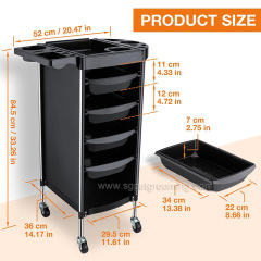 Carrinho para salão de tosa de animais de estimação na cor preta, com mobilidade livre.