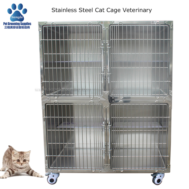 수의용 스테인리스 스틸 고양이 케이지 (4칸)