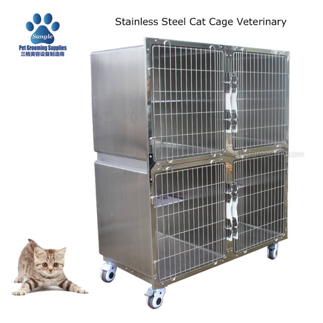수의용 스테인리스 스틸 고양이 케이지 (4칸)