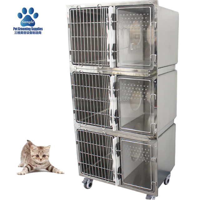 Gabbia per gatti in acciaio inossidabile Vet a tre piani