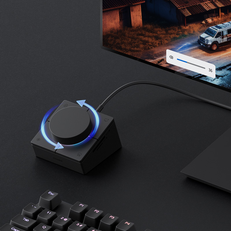 Hagibis Knob USB C Hub With Shortcut Buttons, RGB Type-C Docking Station with 4K@60Hz HDMI, 100W PD, 5Gbps USB-C, 2 USB3.0, 2.5G RJ45, AUX, SD/Micro SD3.0