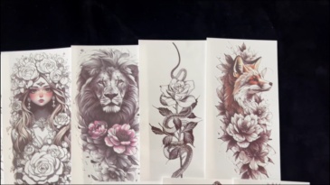 75 Sheets Black Realistic 3D Rose Flowers Temporary Tattoos For Women Girls Adults, Guadalupe Virgin Mary Lotus Snake Peony Florals Blossom Bulk Fake Tattoo Stickers Forearm Lion Fox Spider Web Skull