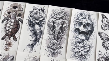 71 Sheets Rose Peony Flower Temporary Tattoos For Women Adults, Black Florals Half Arm Sleeve Realistic Temp Bulk Fake Tattoo Stickers Butterfly Ship Bee Carp Turtle Elephant Whale Spider Web Skull