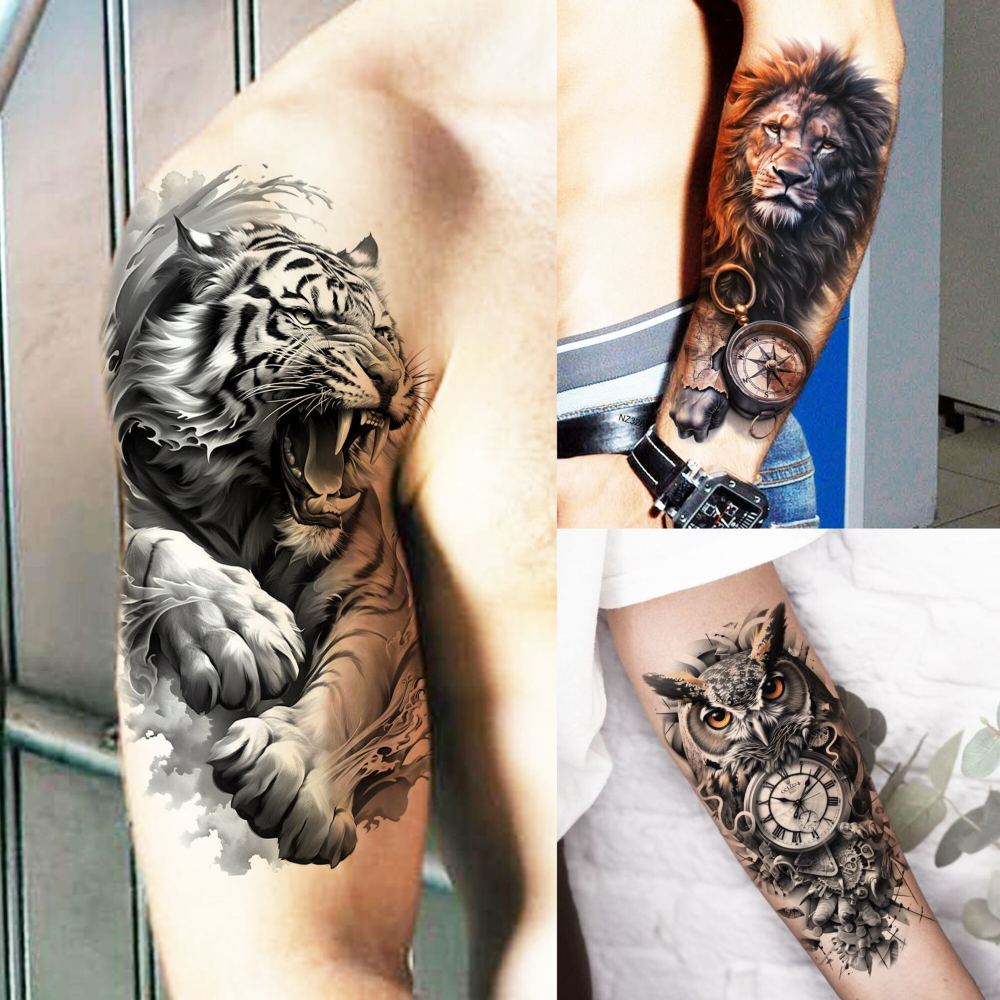 72 Sheets Cool Lion Tiger Temporary Tattoos For Women Men Adults, Waterproof Realistic Halloween Fake Tattoo Stickers Zeus God Jesus Christ Wolf Skull Skeleton Owl Dragon, Temp Gothic Black Tattoo