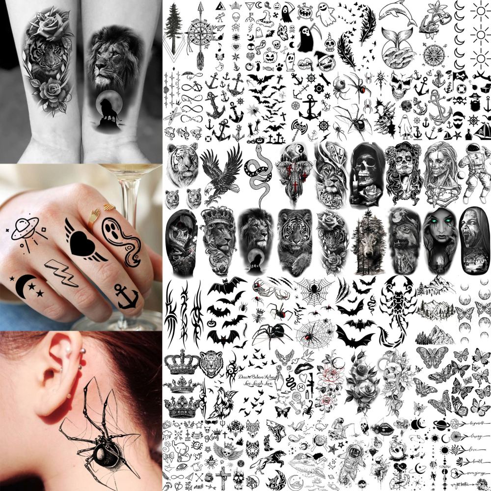 72 Sheets Cool Lion Tiger Temporary Tattoos For Women Men Adults, Waterproof Realistic Halloween Fake Tattoo Stickers Zeus God Jesus Christ Wolf Skull Skeleton Owl Dragon, Temp Gothic Black Tattoo