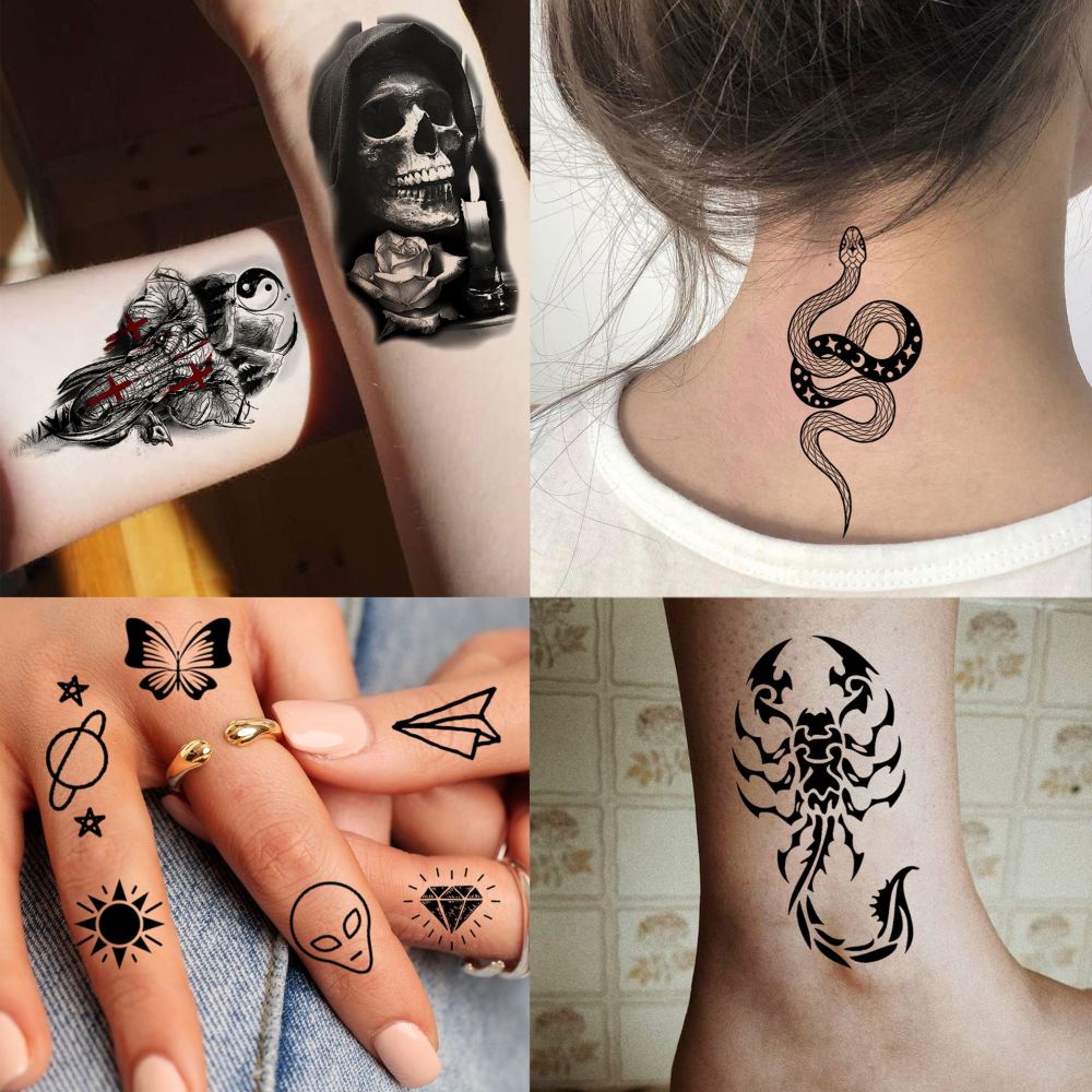 72 Sheets Cool Lion Tiger Temporary Tattoos For Women Men Adults, Waterproof Realistic Halloween Fake Tattoo Stickers Zeus God Jesus Christ Wolf Skull Skeleton Owl Dragon, Temp Gothic Black Tattoo
