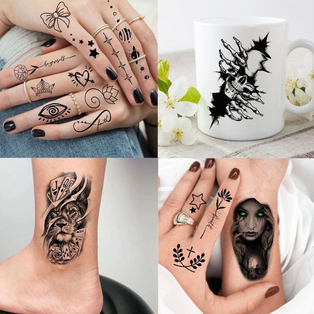 72 Sheets Cool Lion Tiger Temporary Tattoos For Women Men Adults, Waterproof Realistic Halloween Fake Tattoo Stickers Zeus God Jesus Christ Wolf Skull Skeleton Owl Dragon, Temp Gothic Black Tattoo