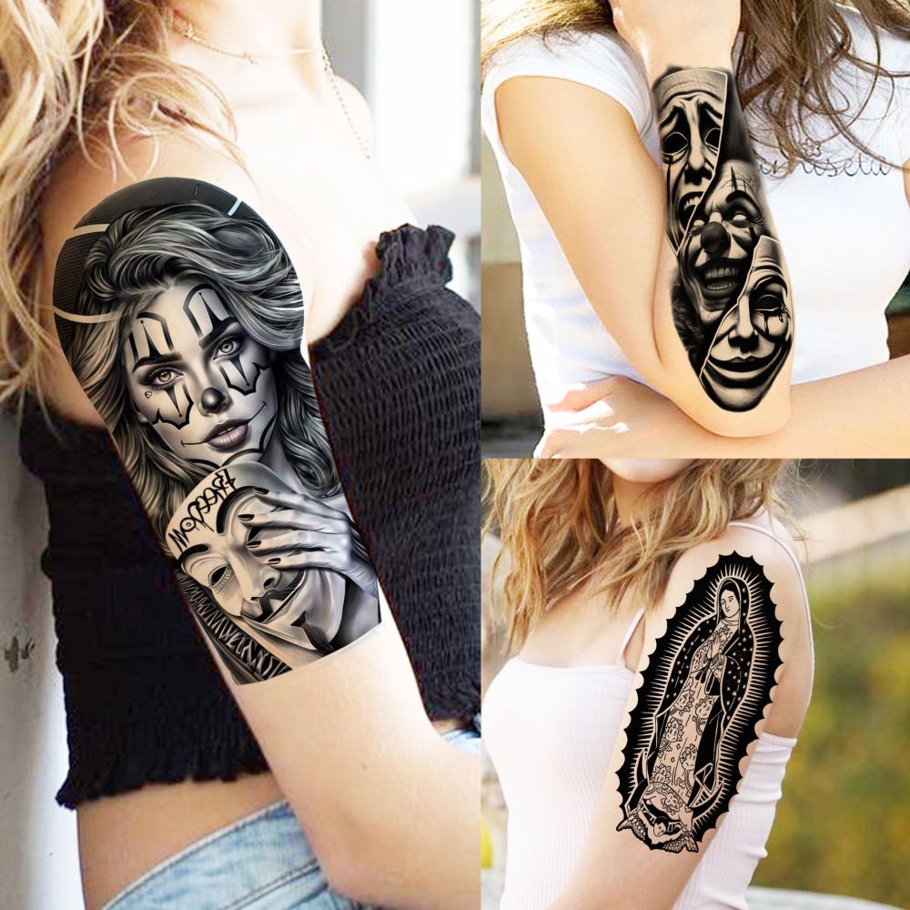 73 Sheets Halloween Chicano Temporary Tattoos For Women Men Adults Cholo Chola, Our Lady of Guadalupe Tattoo Stickers Religion, Chicana Gangster Prisoner Mexico Culture Joker Fake Tattoo Jesus Christ