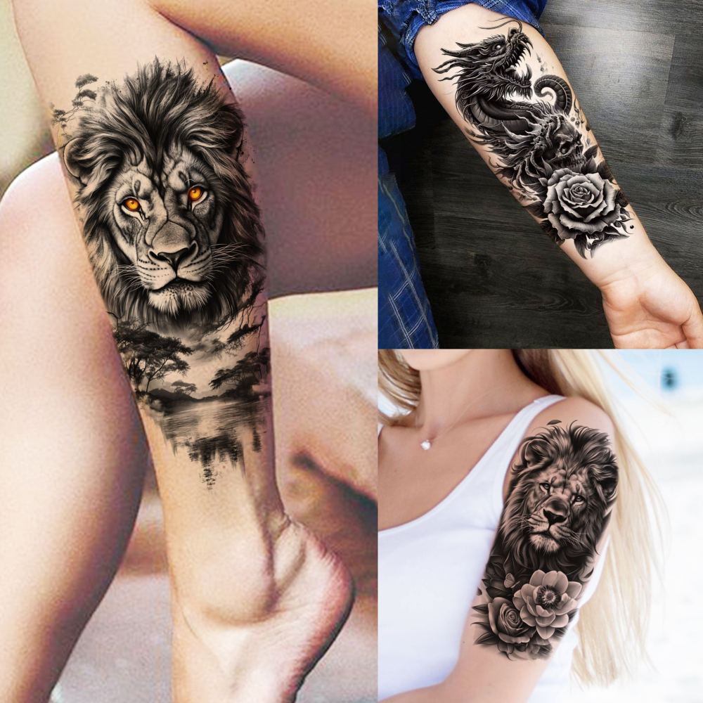 75 Sheets Skull Temporary Tattoos For Men Adults Forearm, Halloween Zeus God Lion Poseidon Half Arm Sleeve Tattoo For Women Jesus Christ Skeleton Dragon Owl, Realistic Fake Tattoo Stickers Wolf Tiger
