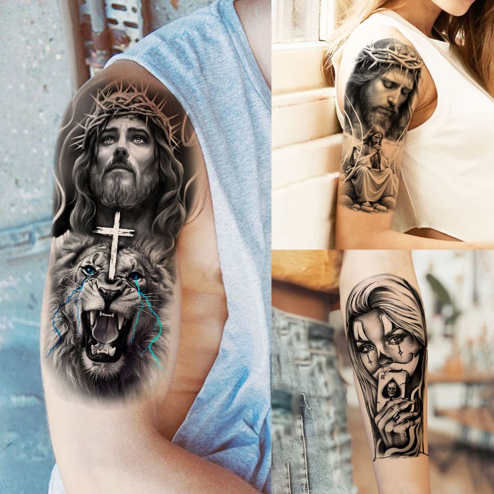 73 Sheets Halloween Chicano Temporary Tattoos For Women Men Adults Cholo Chola, Our Lady of Guadalupe Tattoo Stickers Religion, Chicana Gangster Prisoner Mexico Culture Joker Fake Tattoo Jesus Christ