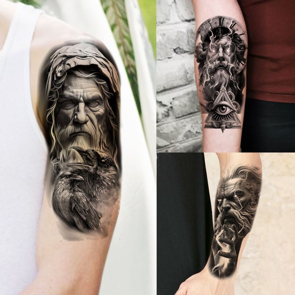 74 Sheets Black King Of The Greek God Zeus Temporary Tattoos For Women Men Adults Mythology, Poseidon Trident Halloween Fake Tattoo Stickers Compass Tribal Eye Totem, Temp Gothic Tattoo Lightning Bolt