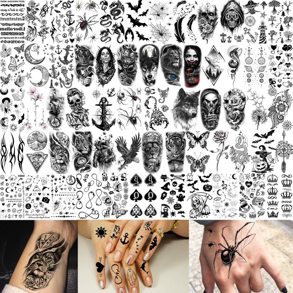 73 Sheets Black Wolf Lion Temporary Tattoos For Men Women, Halloween Half Arm Sleeve Tattoo Stickers Tiger Zeus Jesus Christ Dragon, Bulk Temp Waterproof Fake Tattoos For Adults Owl Skull Skeleton