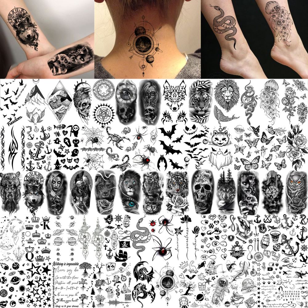 74 Sheets Black King Of The Greek God Zeus Temporary Tattoos For Women Men Adults Mythology, Poseidon Trident Halloween Fake Tattoo Stickers Compass Tribal Eye Totem, Temp Gothic Tattoo Lightning Bolt