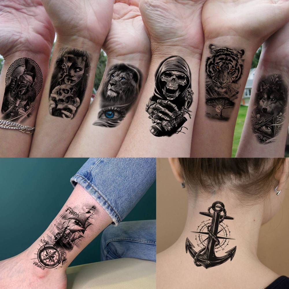 67 Sheets Black Gothic Temporary Tattoos For Men Women, Halloween Death Devil Evil Spirit Satan Fiend Demon Half Arm Sleeve Tattoo Stickers Scary Face Vampire Zombies, Prison Fake Tattoos For Adults