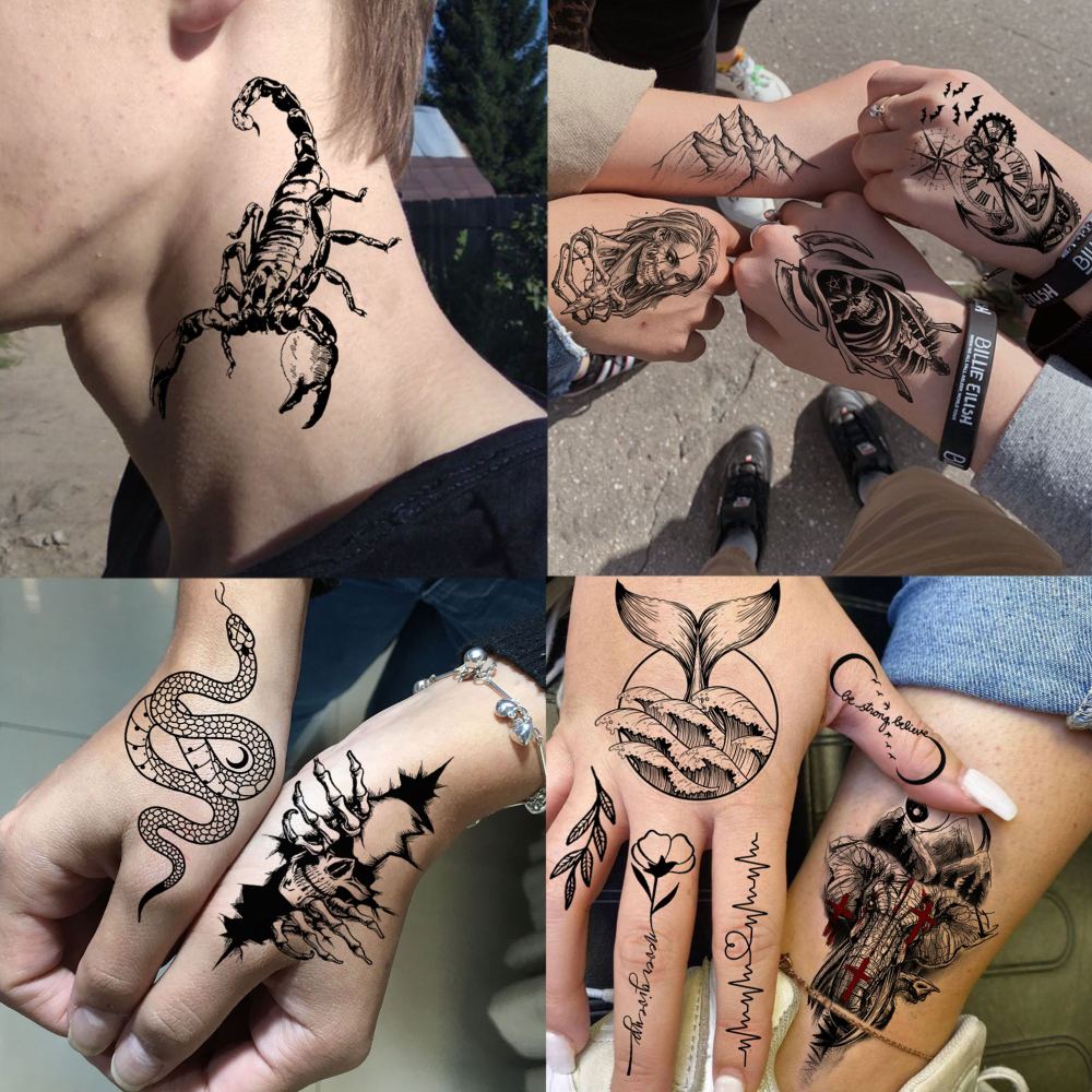 75 Sheets Skull Temporary Tattoos For Men Adults Forearm, Halloween Zeus God Lion Poseidon Half Arm Sleeve Tattoo For Women Jesus Christ Skeleton Dragon Owl, Realistic Fake Tattoo Stickers Wolf Tiger